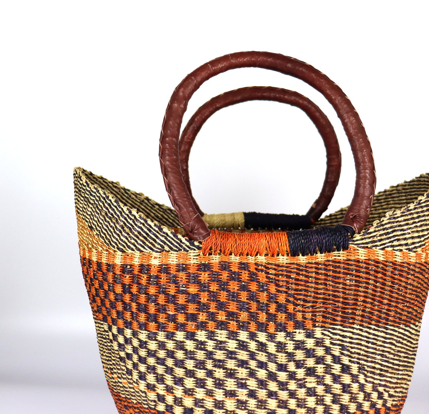 Orange, Natural Brown Open Weave Tote Beach Bag