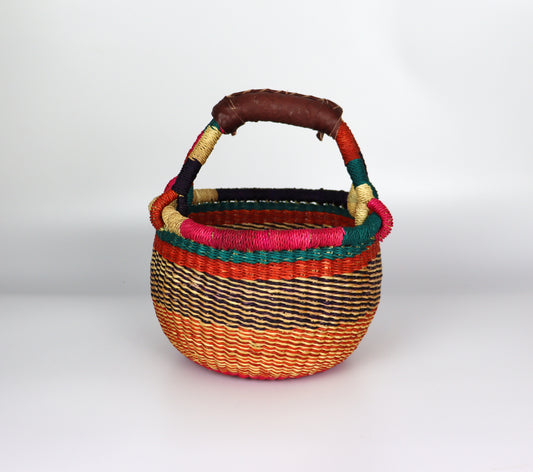 Pink, Turquoise, Orange Mini Round Bolga Basket