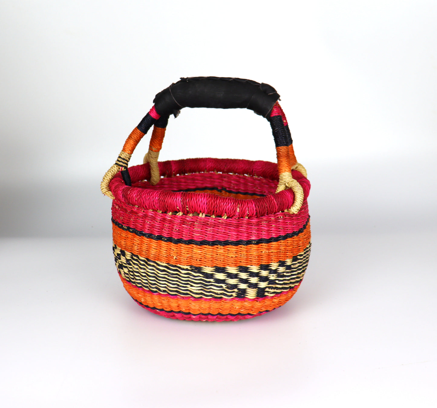 Pink, Orange Mini Round Bolga Basket