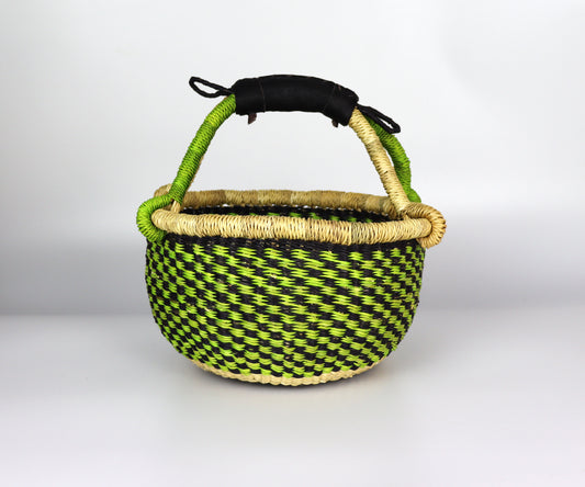 Mini panier rond Bolga vert citron et noir