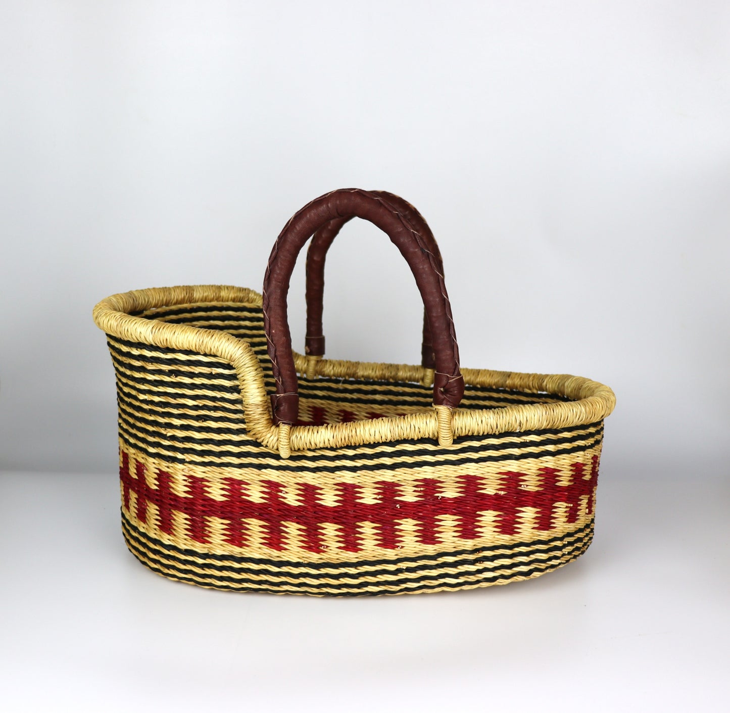 SIELIMA-Burgundy, Natural Brown Doll Moses Basket