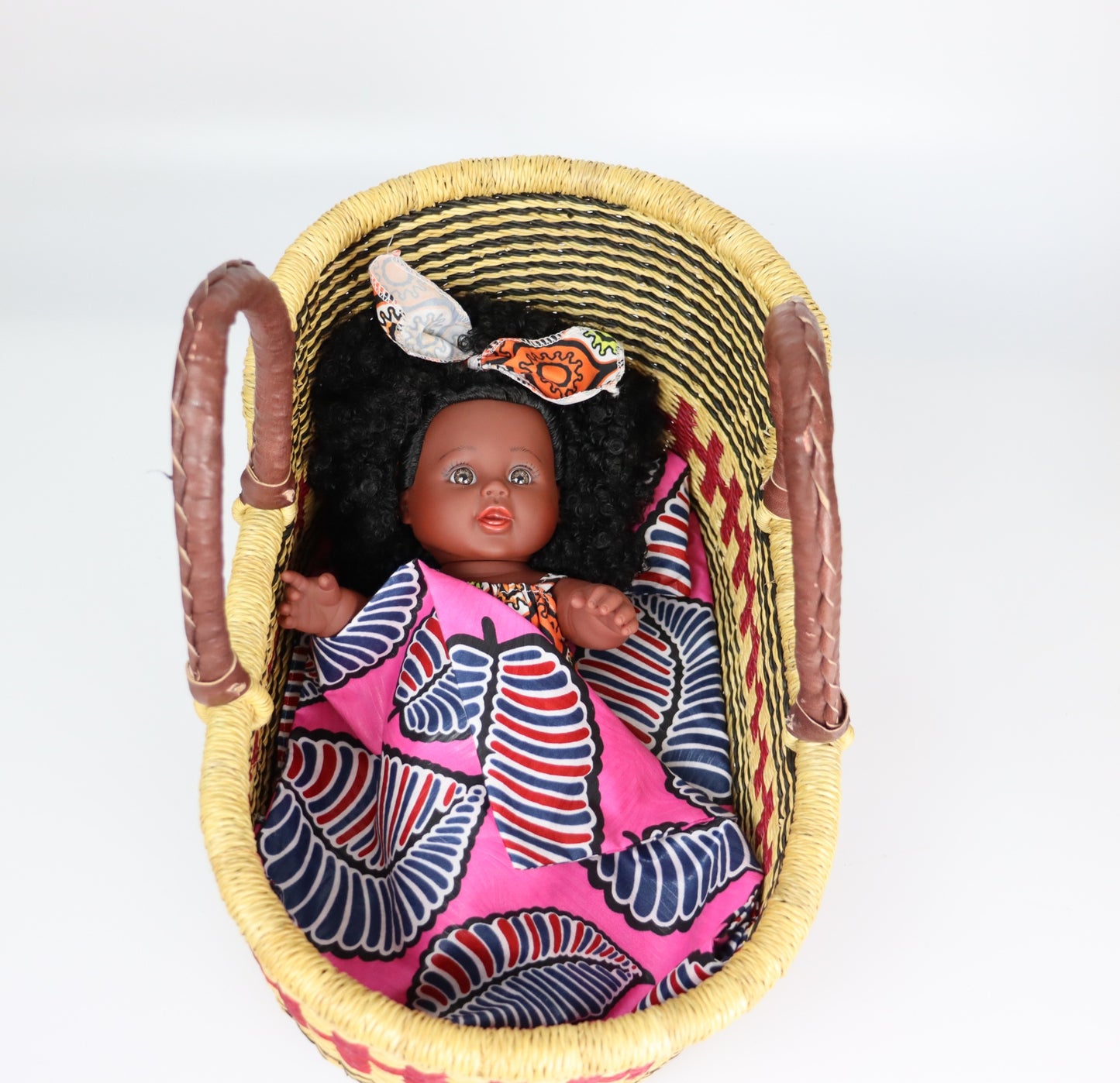 SIELIMA-Burgundy, Natural Brown Doll Moses Basket