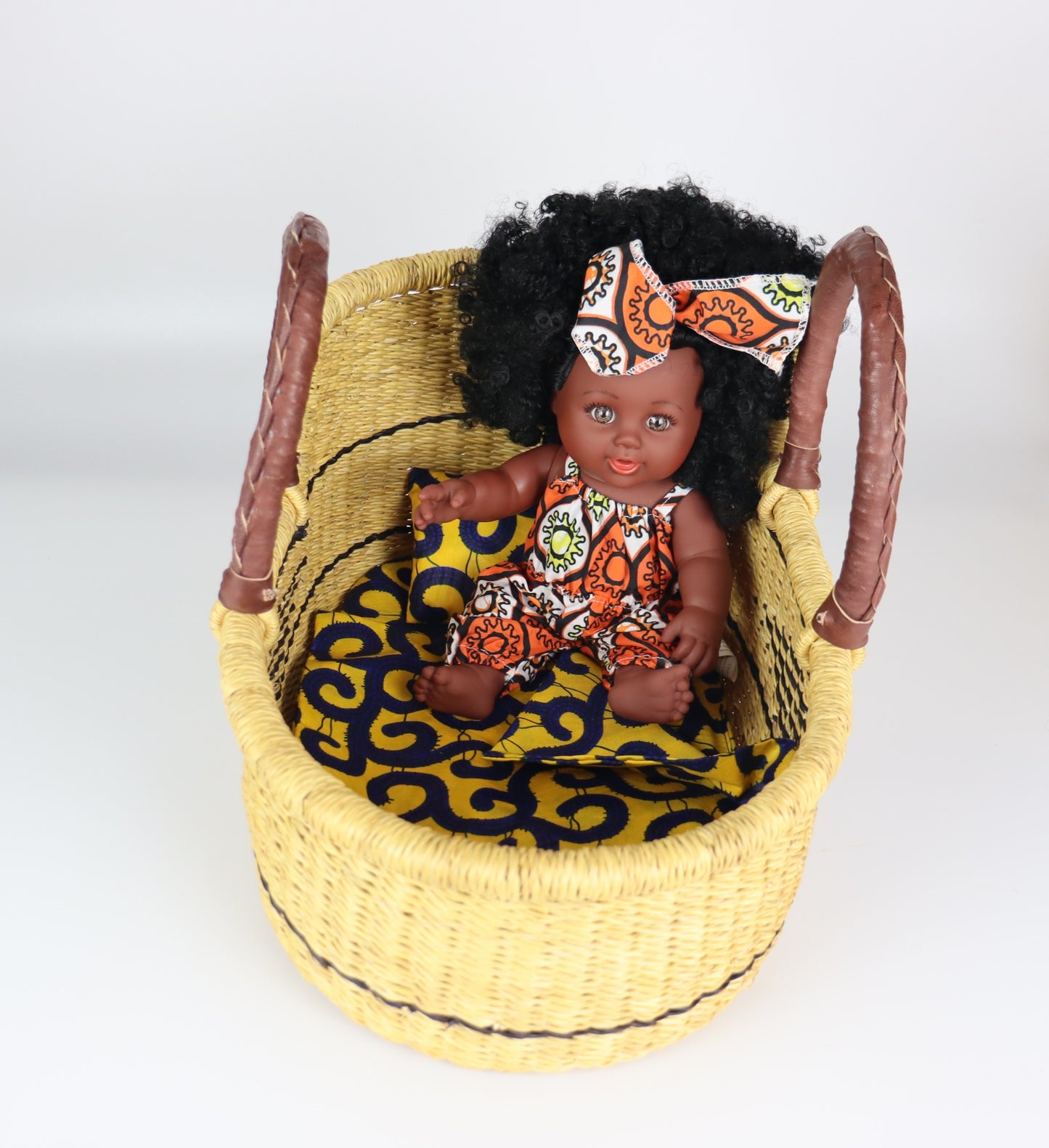 Natural Brown, Black Stripes Doll Moses Basket