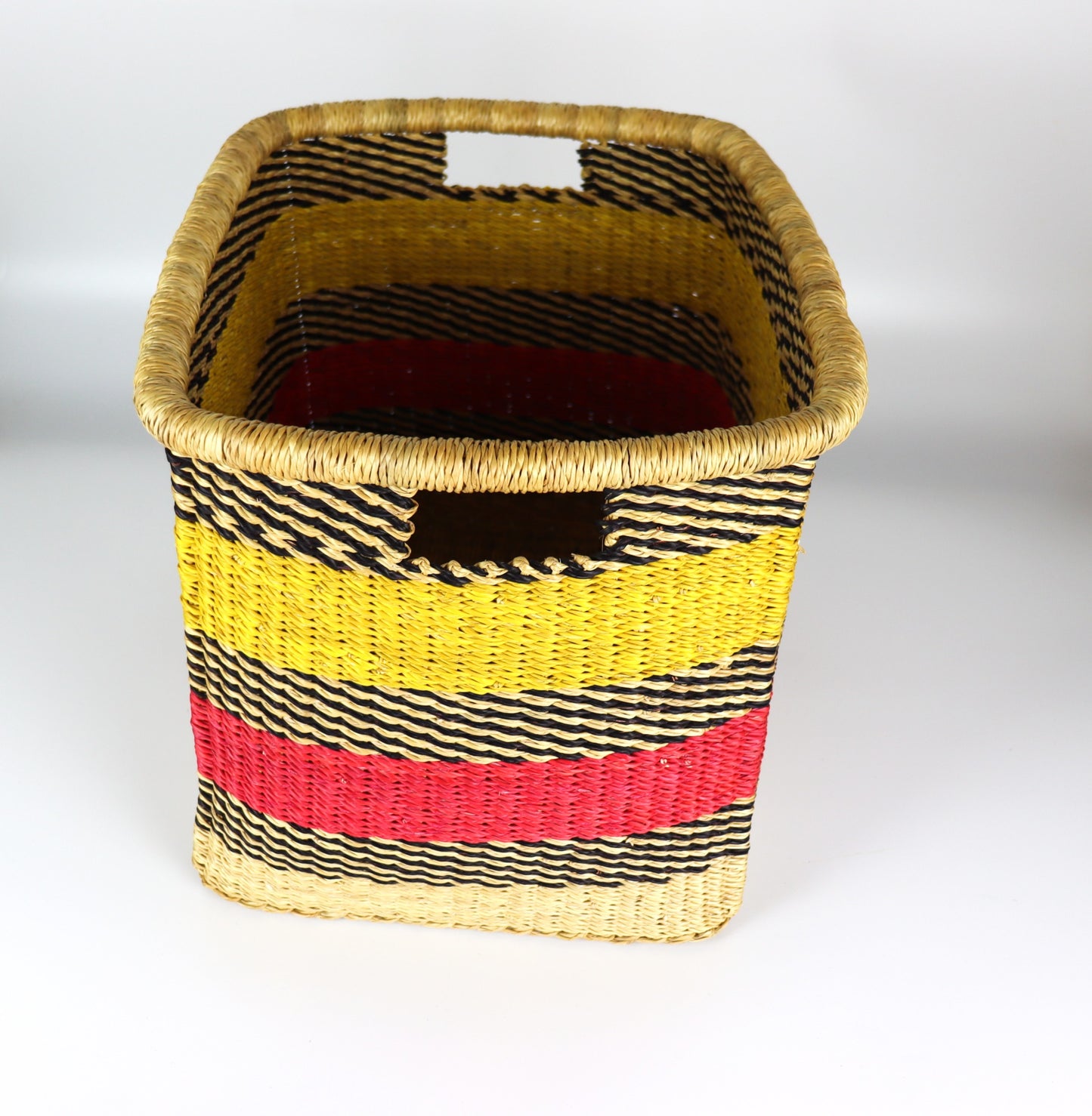 Pink, Yellow, Brown Stripes Rectangle Storage Basket