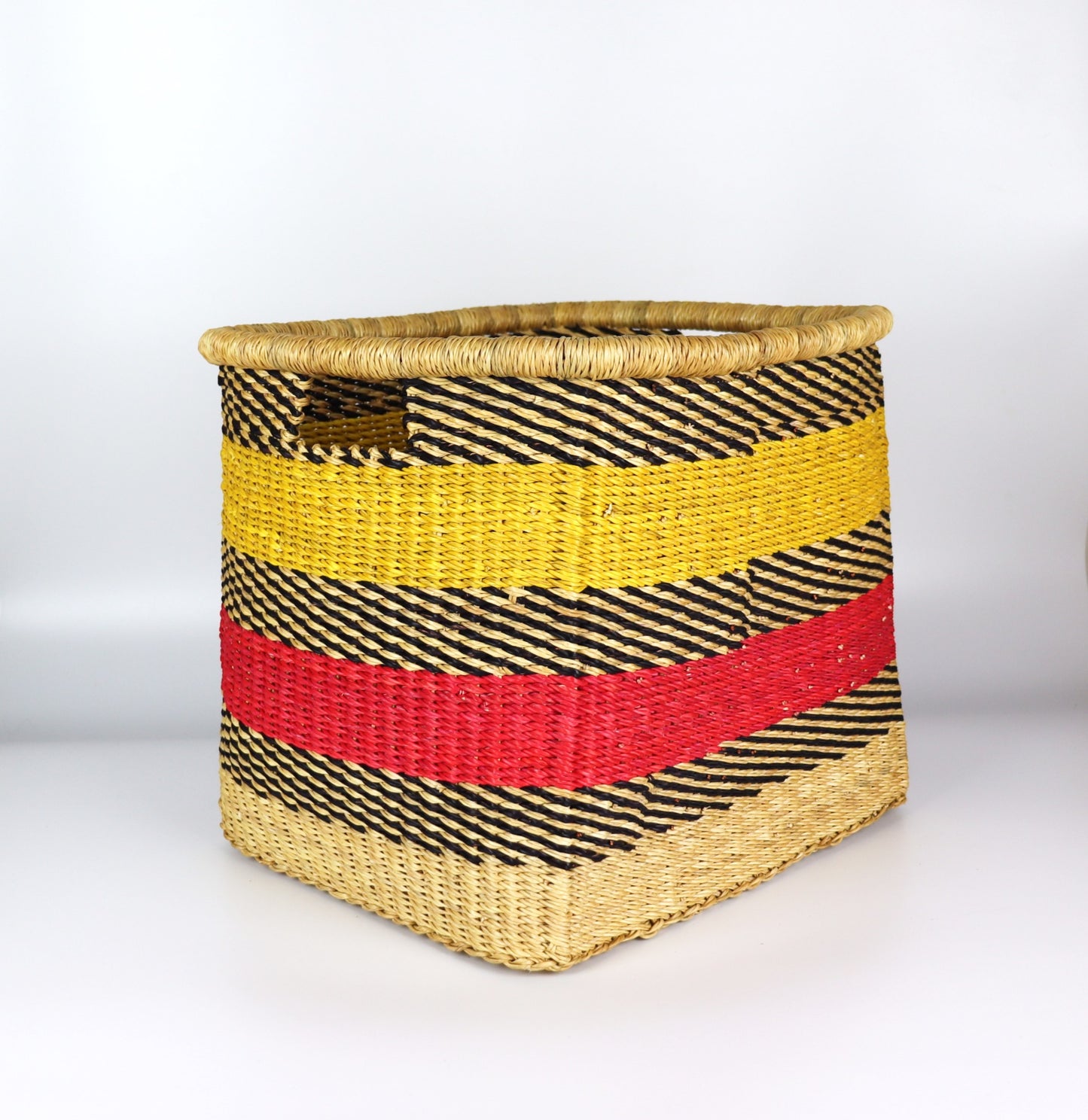 Pink, Yellow, Brown Stripes Rectangle Storage Basket