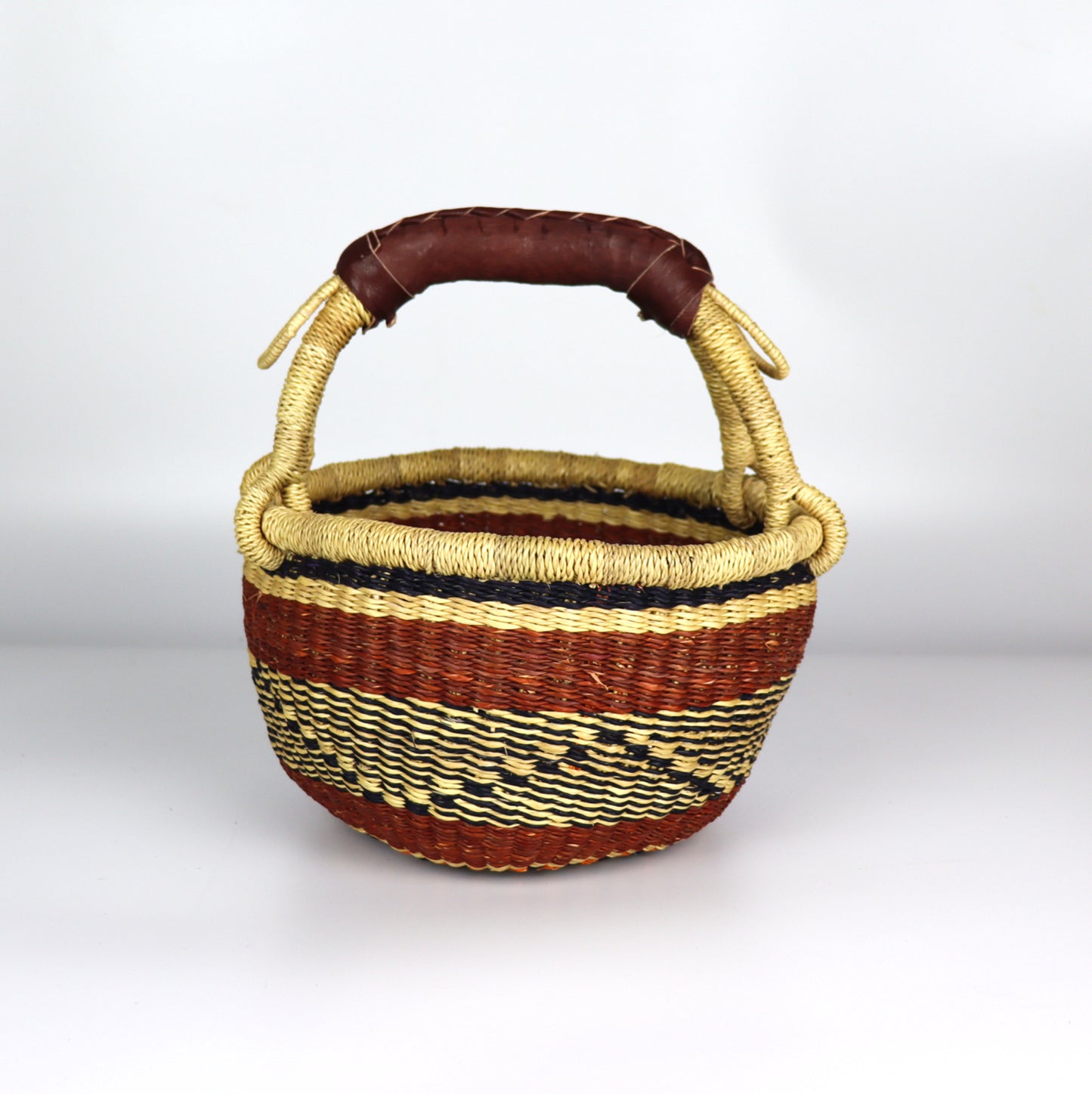 Brown, Natural Brown Mini Round Bolga Basket