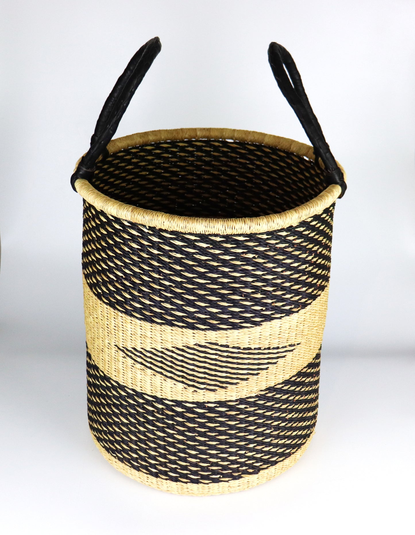 Black, Natural Brown Round Laundry Log basket