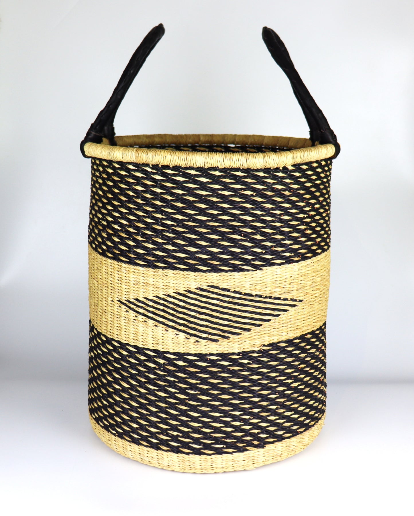 Black, Natural Brown Round Laundry Log basket