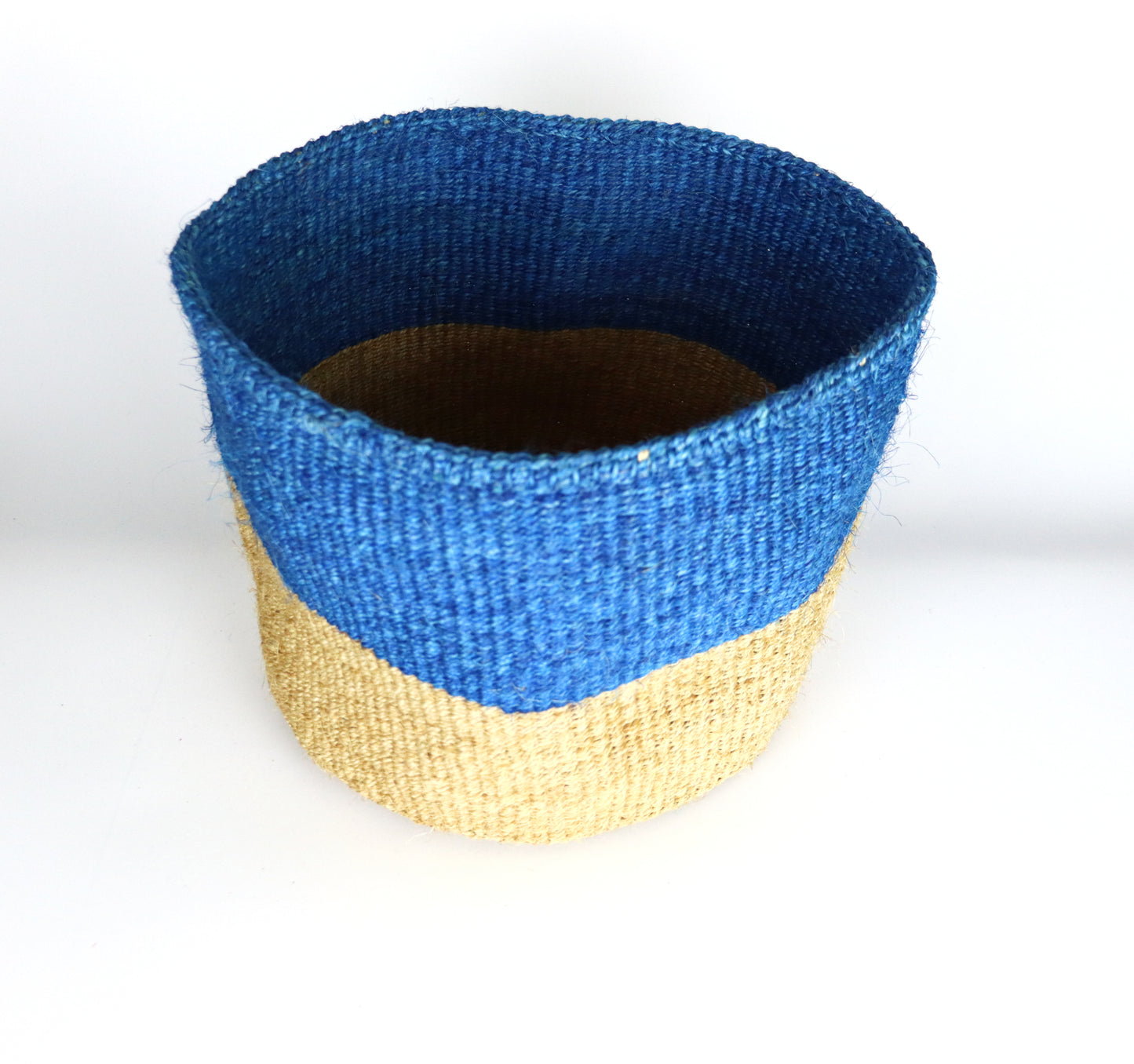 Blue, Natural Brown Handwoven Sisal Basket