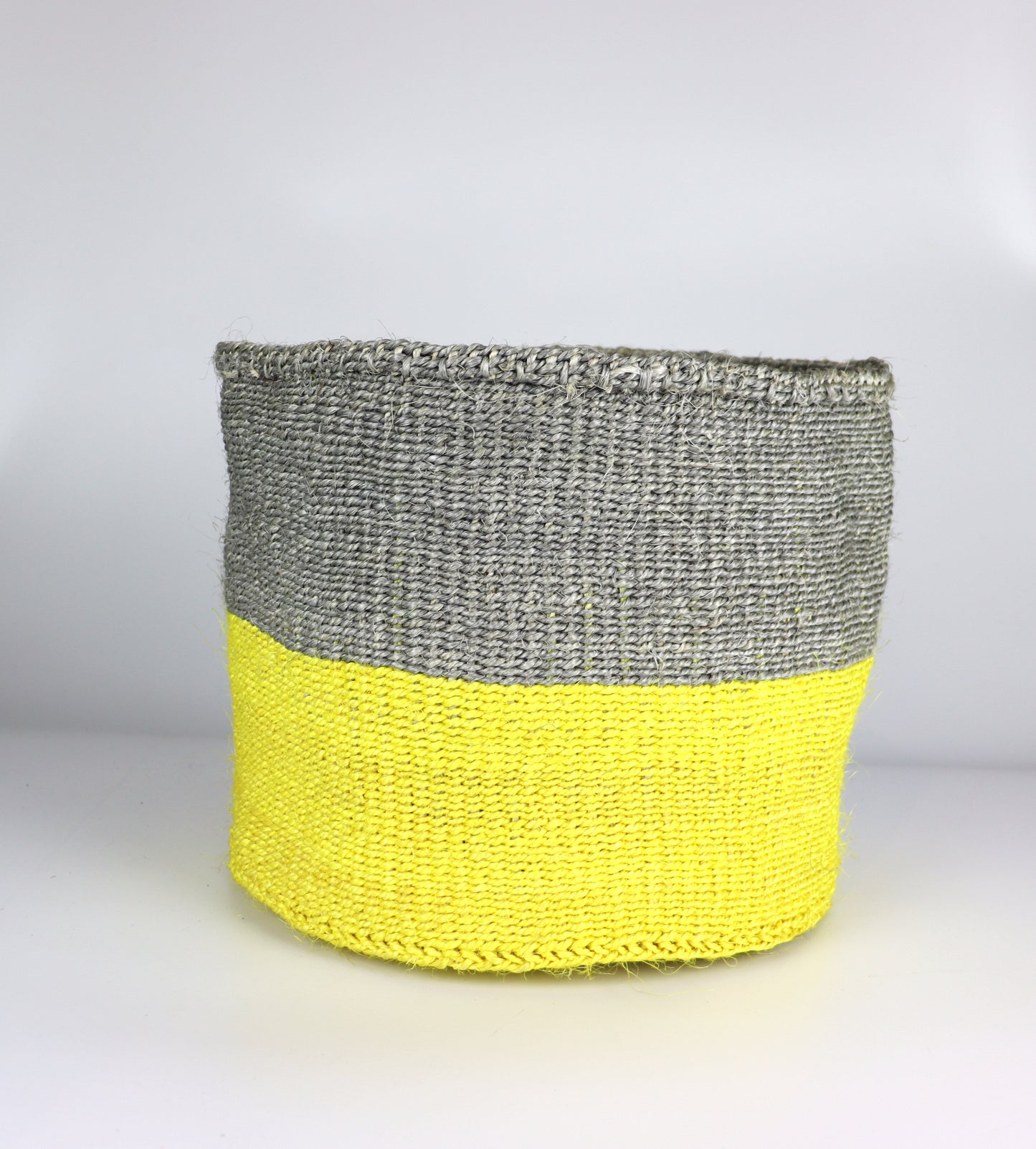 Yellow, Grey Handwoven Sisal Basket