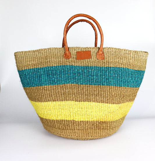 Natural Brown, Orange Stripes Handwoven Tote Bag