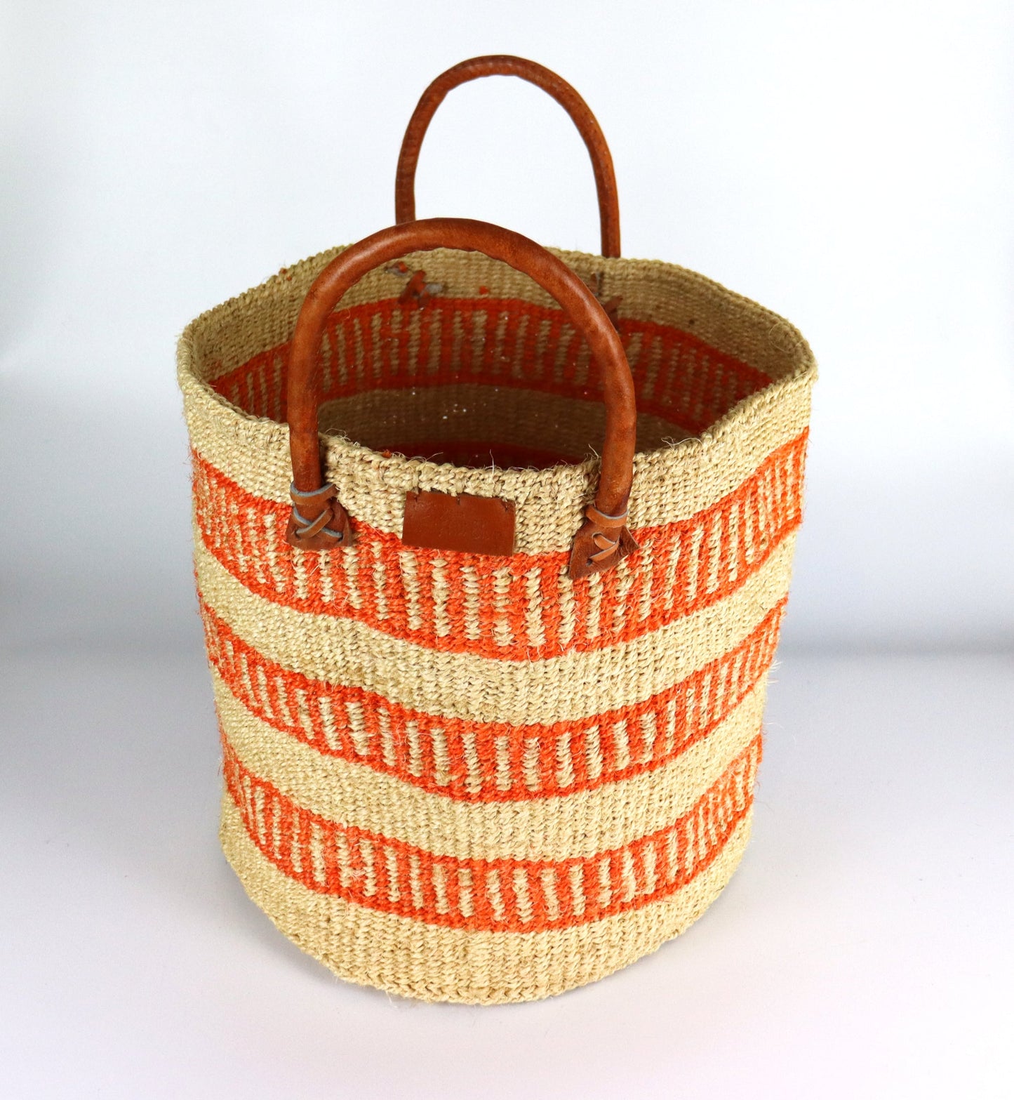 Natural Brown, Orange Stripes Handwoven Tote Bag