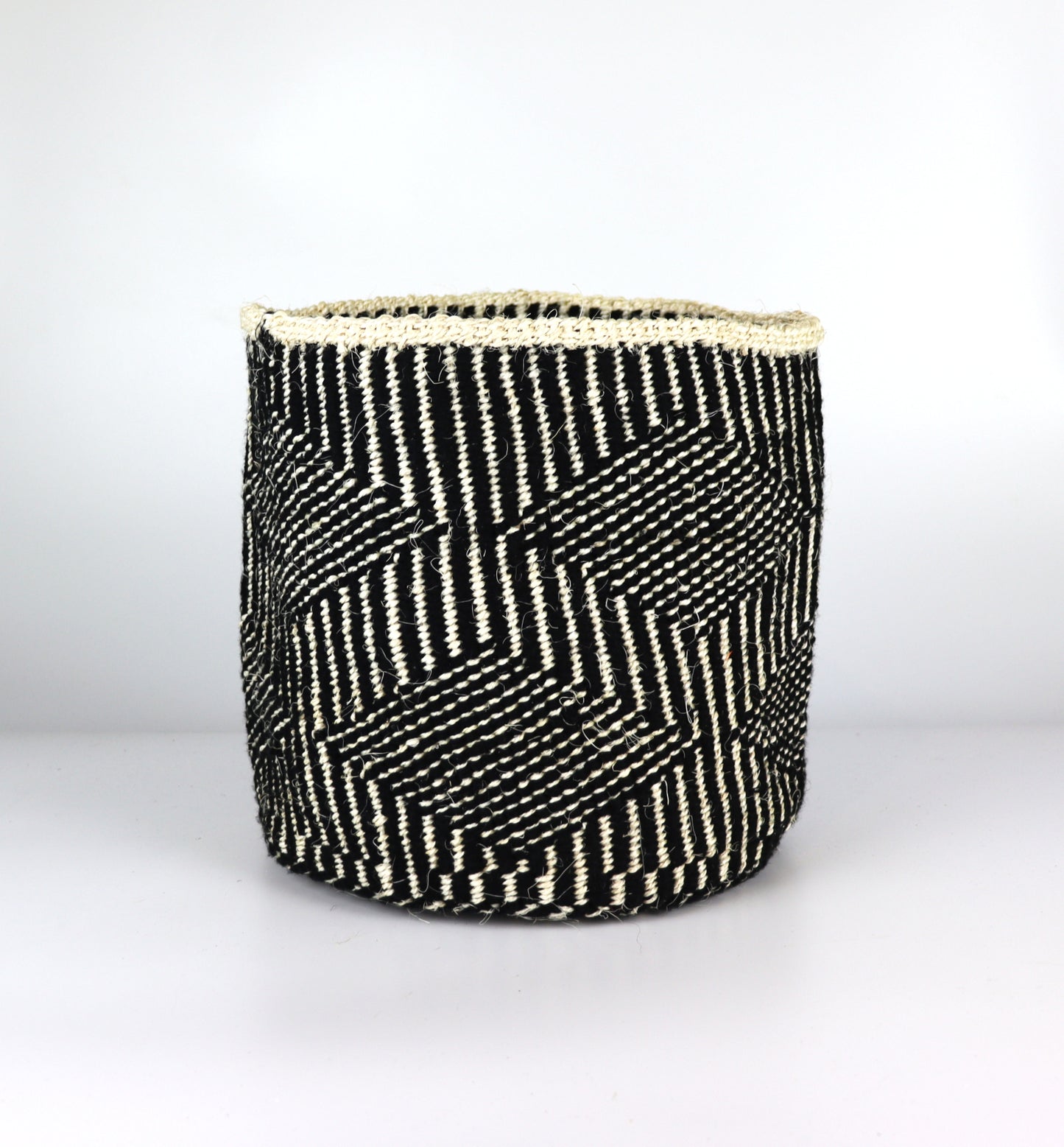 Black and Cream Diamond shape Handwoven Sisal Wool Basket