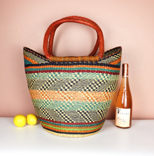 Turquoise, Orange, Black Open Weave Bolga Tote Bag