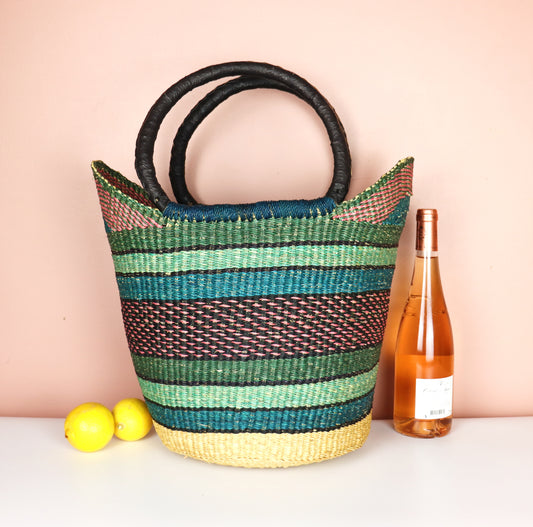 Turquoise shades, Natural Brown Open Weave Bolga Tote Bag