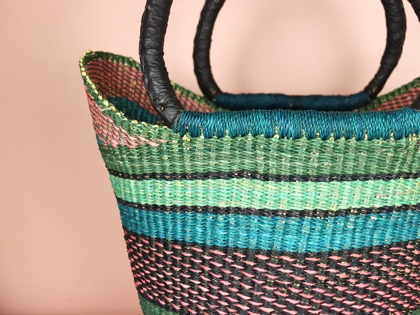 Turquoise shades, Natural Brown Open Weave Bolga Tote Bag