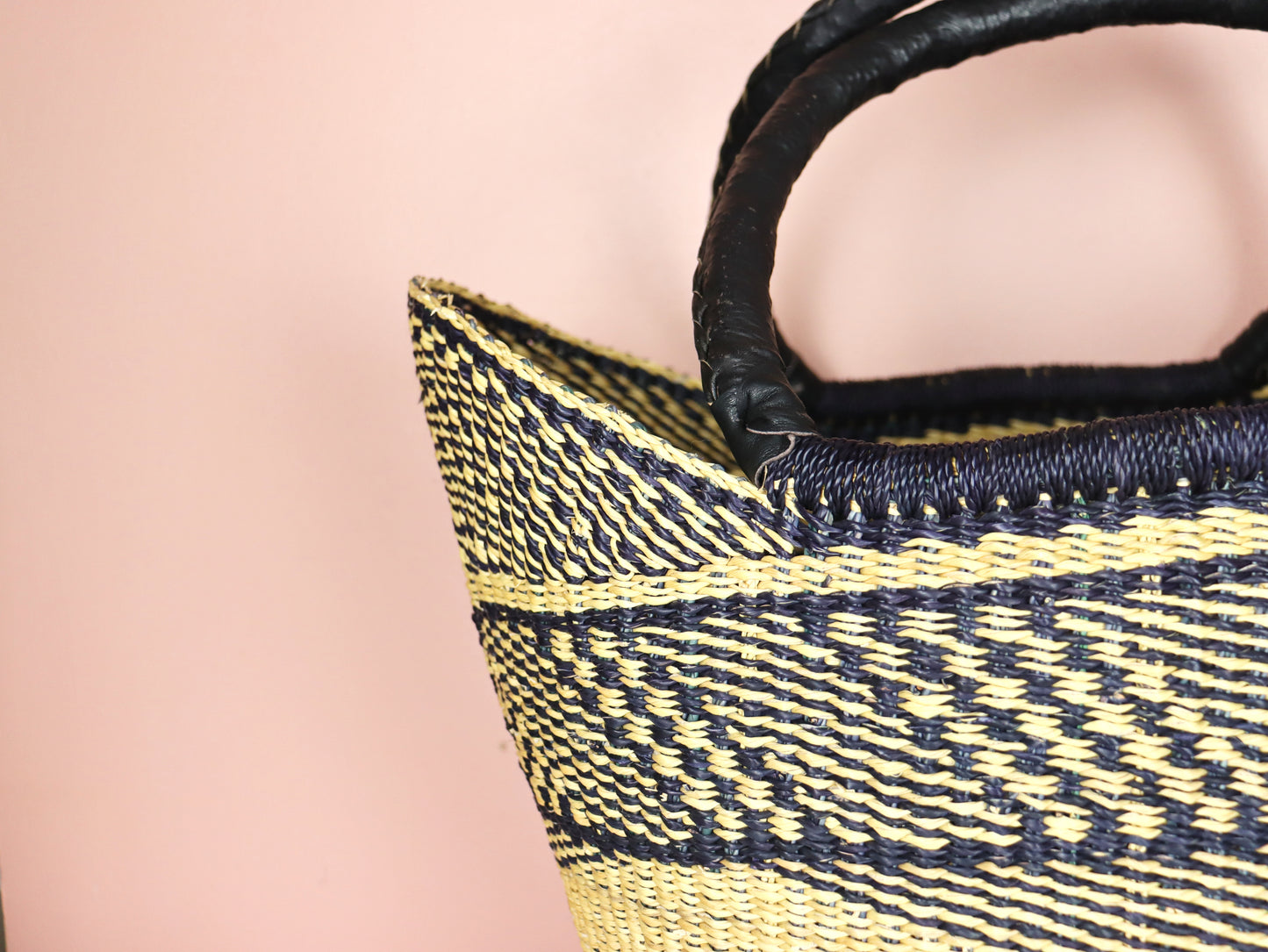 Black, Natural Brown Open Weave Bolga Tote Bag