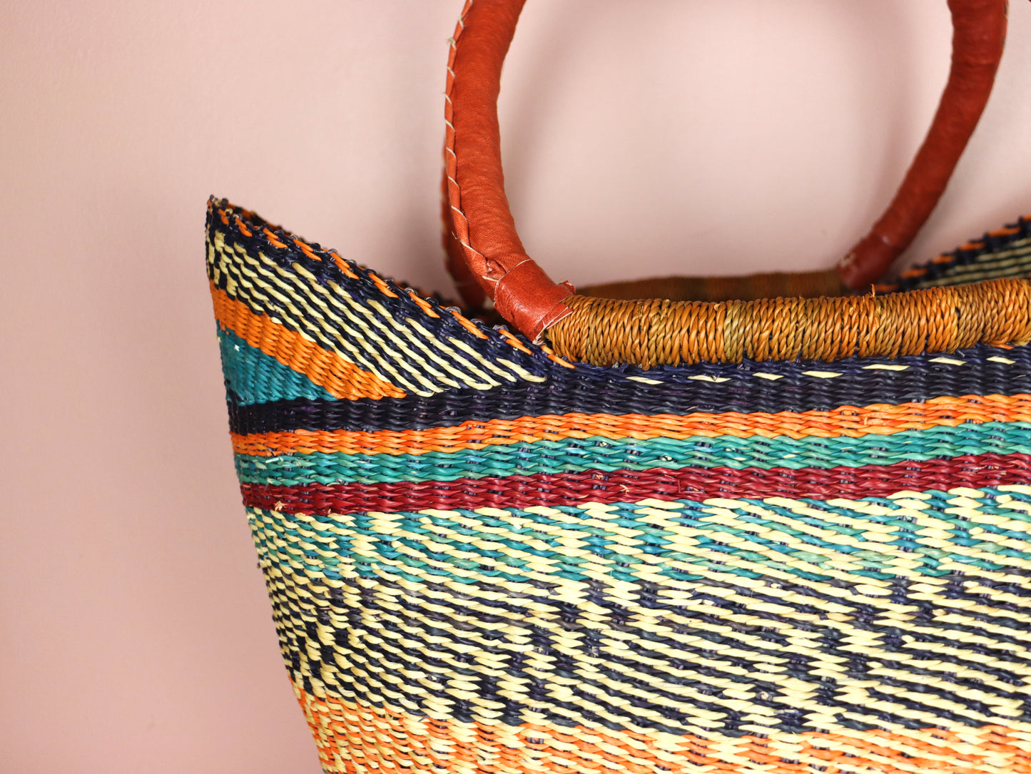 Turquoise, Orange, Black Open Weave Bolga Tote Bag