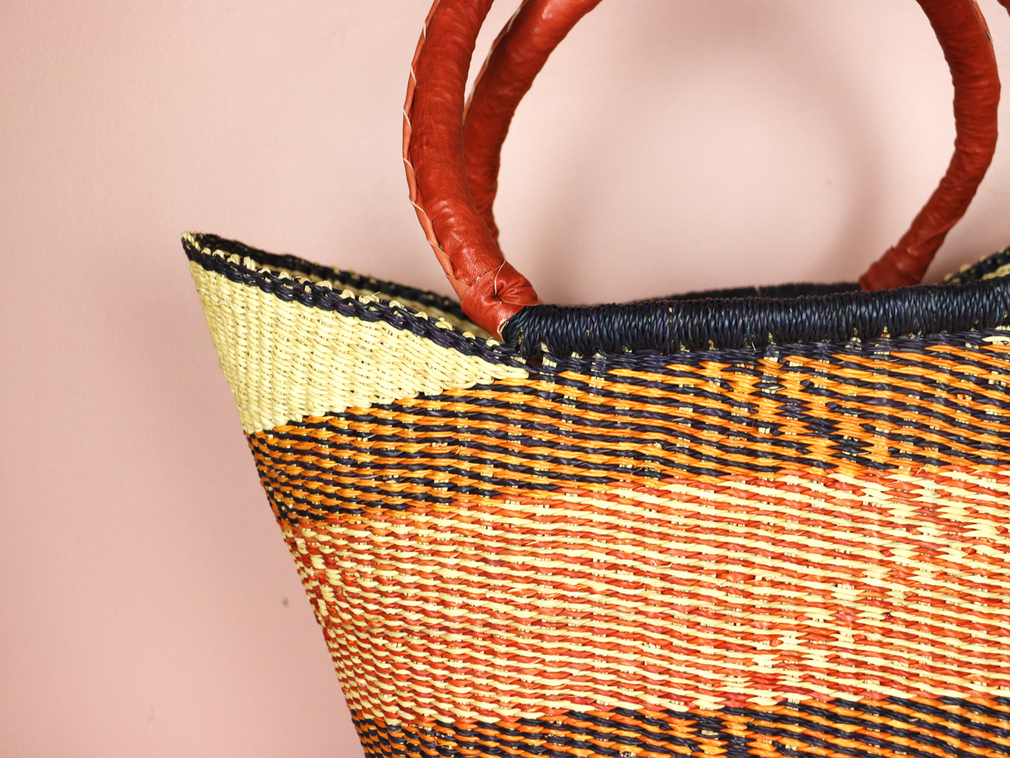 Orange, Brown Open Weave Bolga Tote Bag