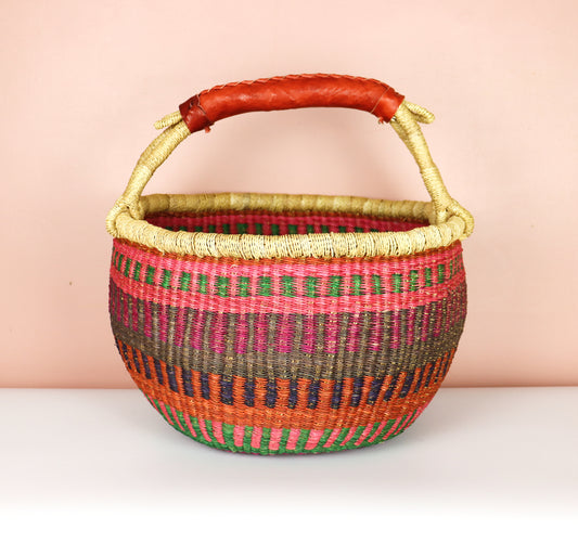 Pink shades Round Bolga Shopper Basket