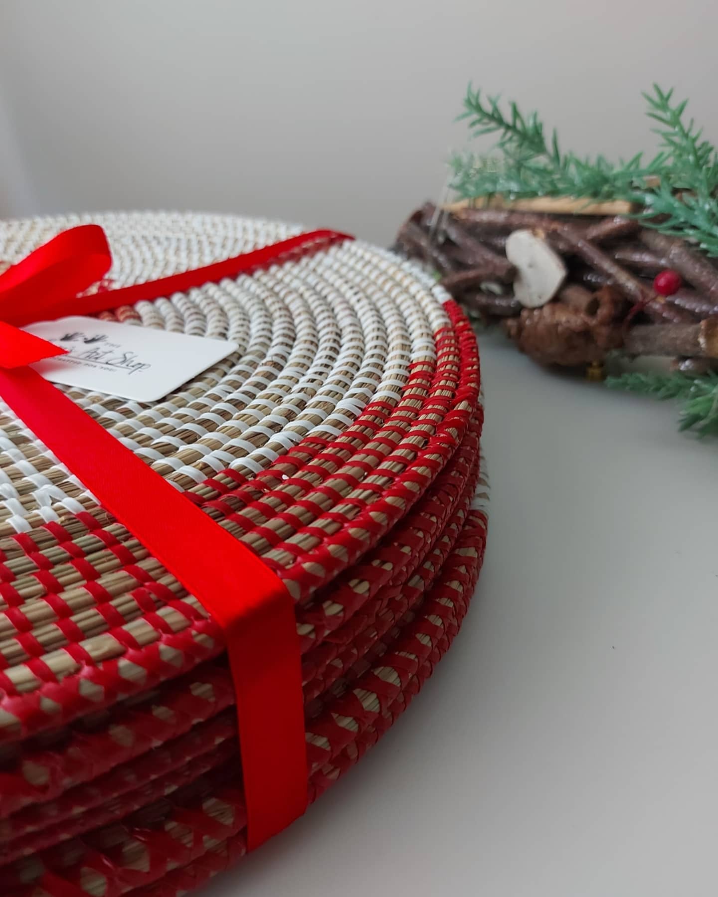 Woven Red/Cream Placemats Set of 6