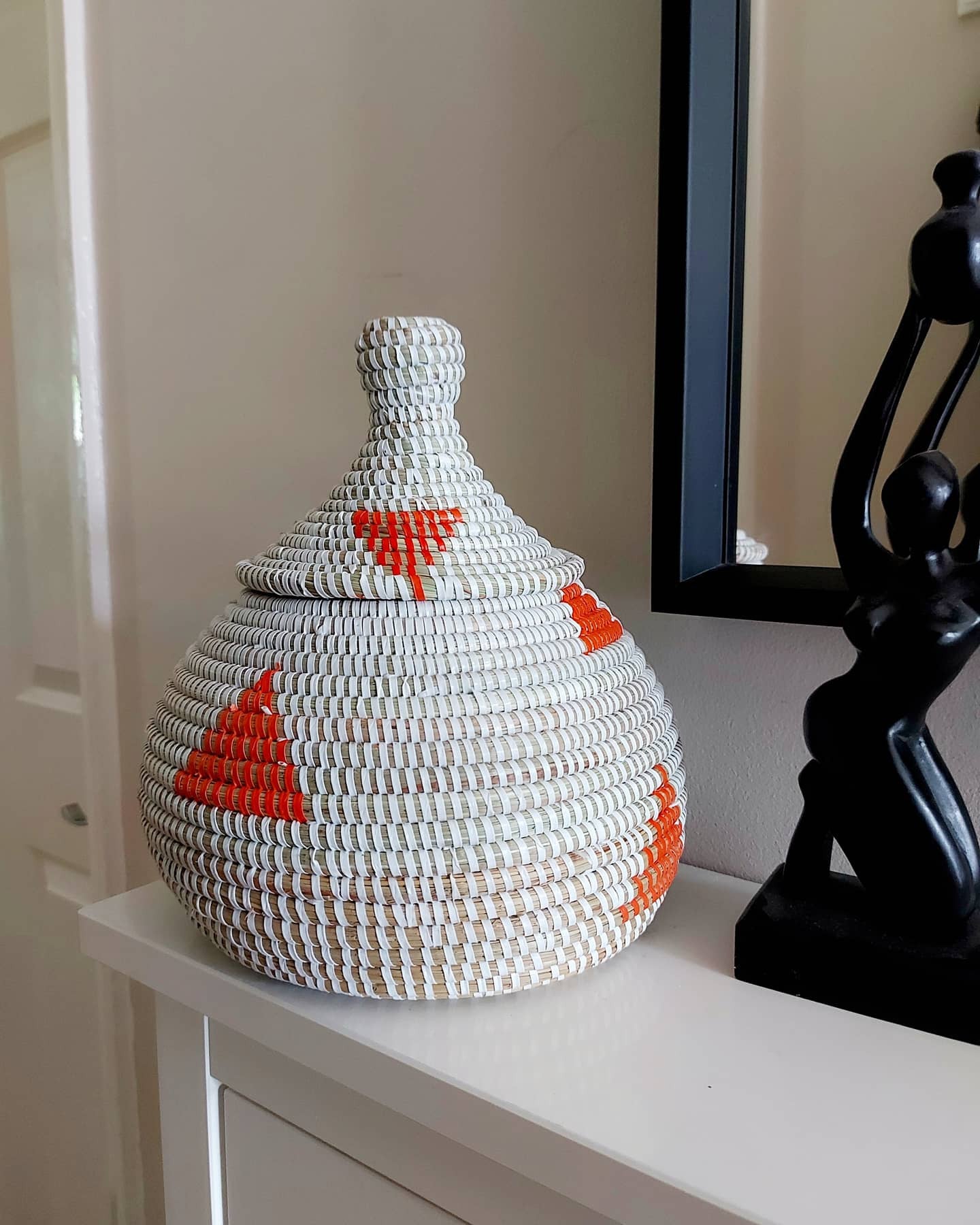 Woven Storage Basket Orange Triangle Shapes