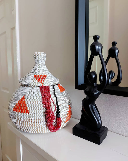 Woven Storage Basket Orange Triangle Shapes