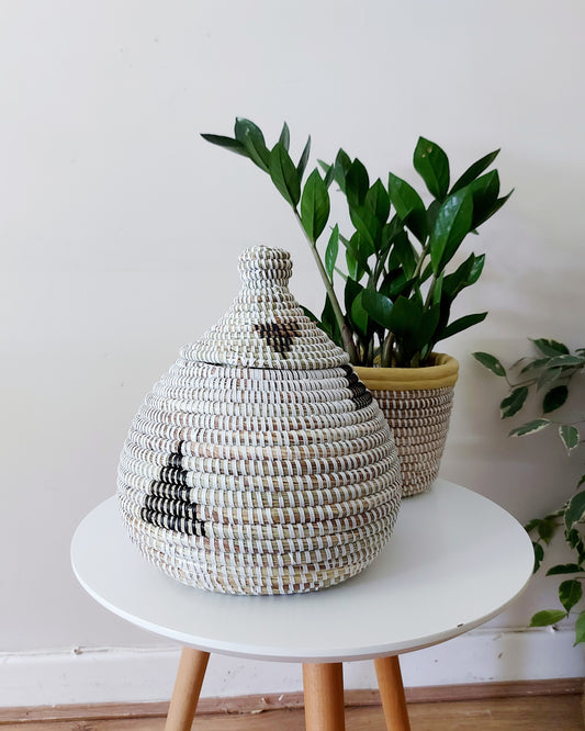 Woven Storage Basket Black Triangle Shapes