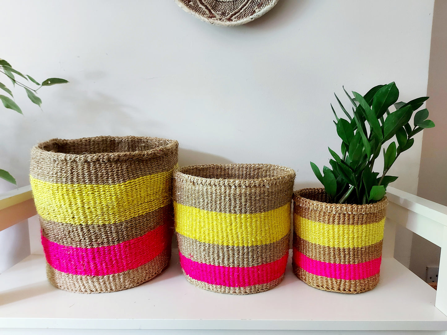 Paniers en sisal naturel tricolore