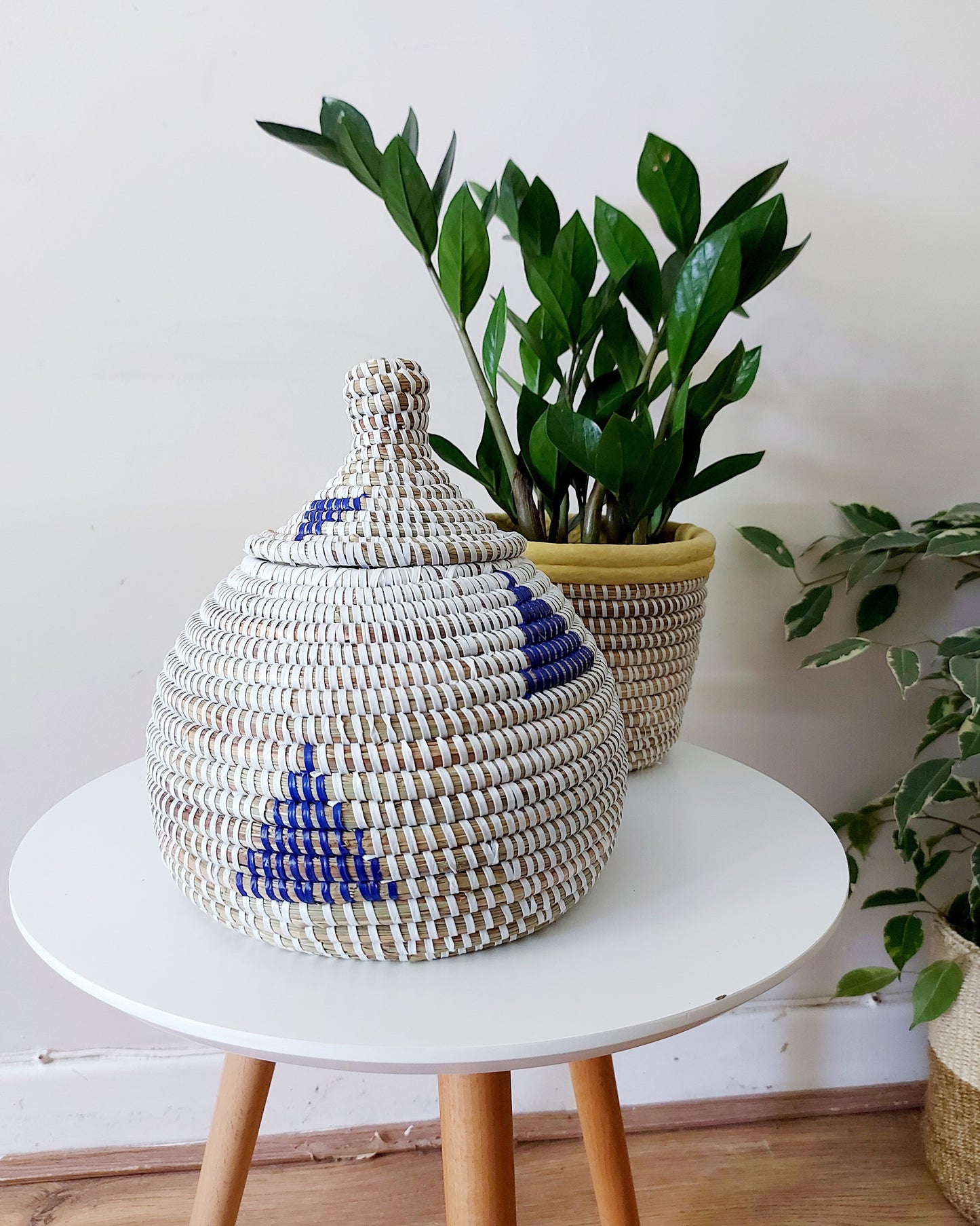 Woven Storage Basket Blue Triangle Shapes